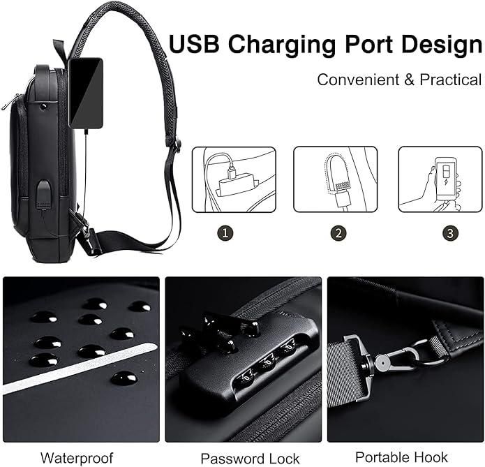 Crossbody Sling Bag With USB Charging Port (Unisex)