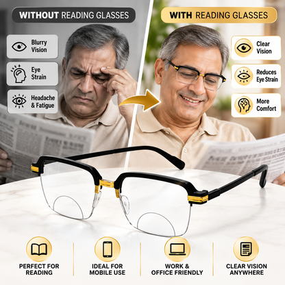 Stylish Black Golden Reading glasses For Men and Women (Buy 1 Get 2 Free)