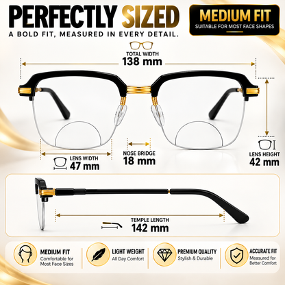 Stylish Black Golden Reading glasses For Men and Women (Buy 1 Get 2 Free)