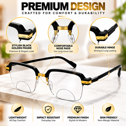 Stylish Black Golden Reading glasses For Men and Women (Buy 1 Get 2 Free)