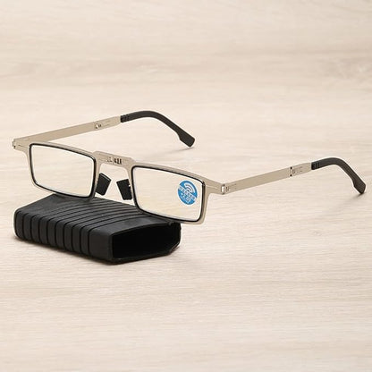 Foldable Metal Frame Rectangular Blue Block Glasses for Clear Vision