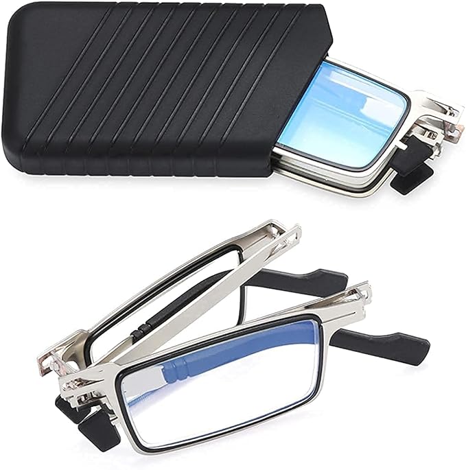 Foldable Metal Frame Rectangular Blue Block Glasses for Clear Vision